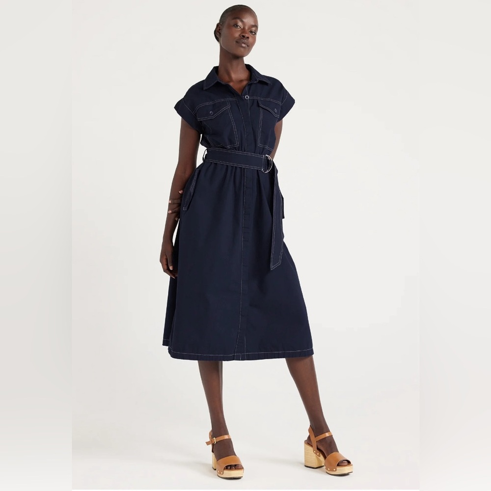 Denim Midi Dress with Flutter Sleeves